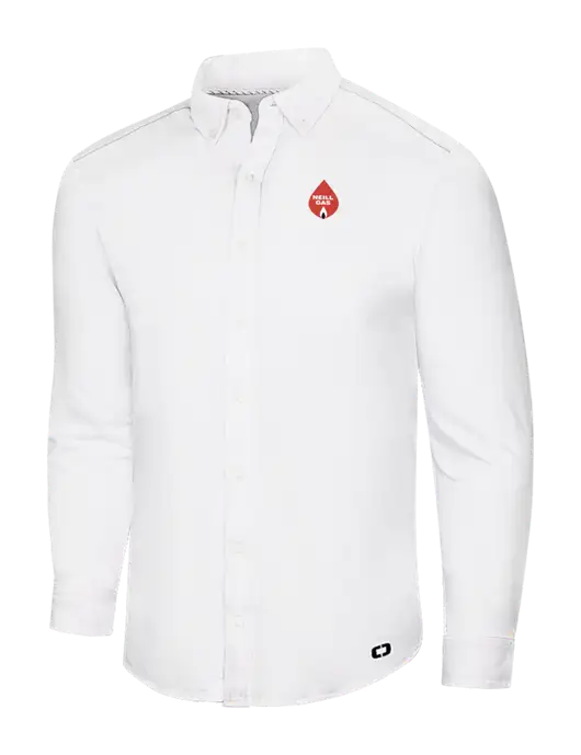 OGIO Bright White Modern Code Stretch Button-Up Shirt w/Neill Gas Logo