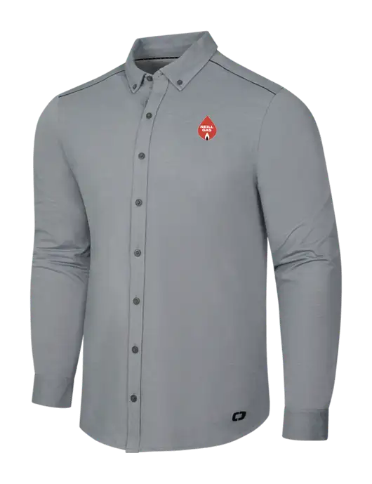 OGIO Medium Grey Heather Modern Code Stretch Button-Up Shirt w/Neill Gas Logo