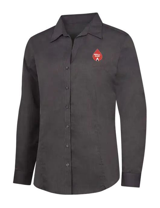 Womens Soft Black Crosshatch Easy Care Shirt w/Neill Gas Logo