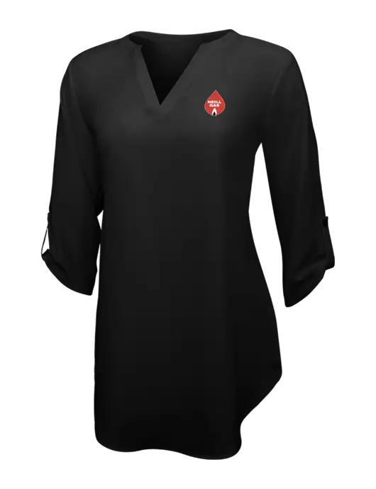 Womens Black 3/4 Sleeve Tunic Blouse w/Neill Gas Logo