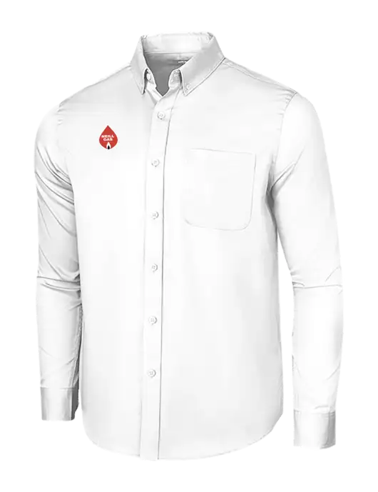 Long Sleeve White Superpro React Twill Shirt w/Neill Gas Logo