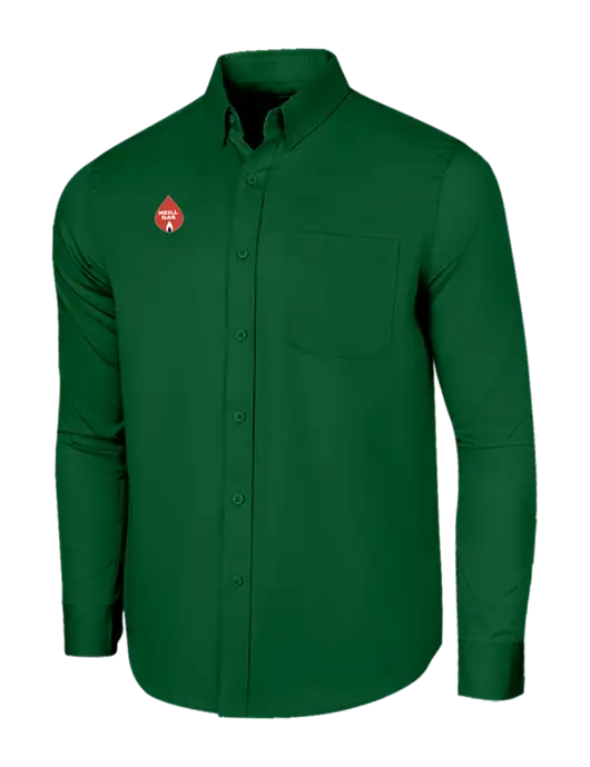 Long Sleeve Dark Green Superpro React Twill Shirt w/Neill Gas Logo