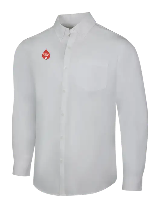 White Long Sleeve Carefree Poplin Shirt w/Neill Gas Logo