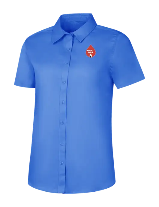 Womens Dark Carolina Blue Short Sleeve Superpro React Twill Shirt w/Neill Gas Logo