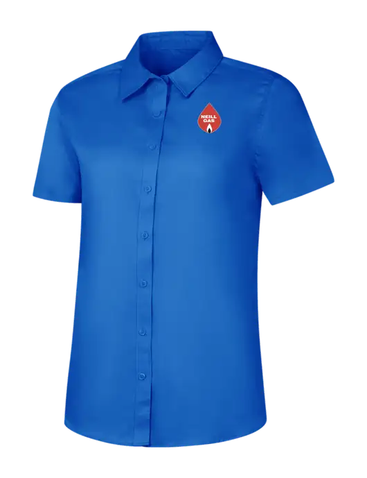 Womens Short Sleeve Royal Blue Superpro React Twill Shirt w/Neill Gas Logo