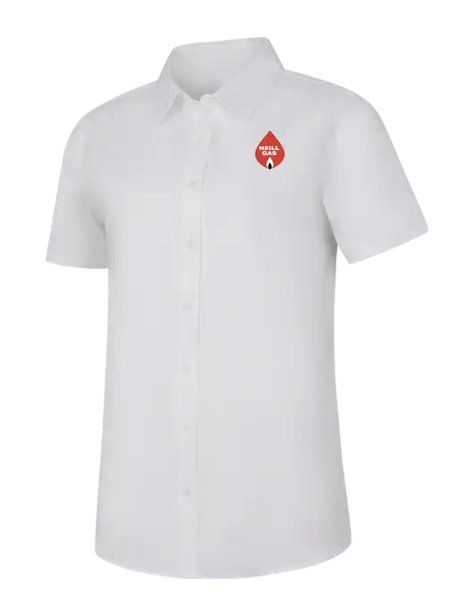 Womens White Short Sleeve Superpro React Twill Shirt w/Neill Gas Logo