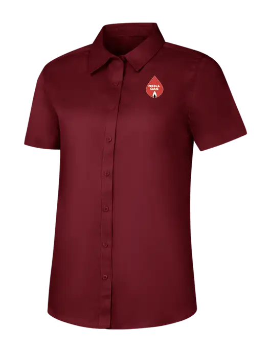Womens Maroon Short Sleeve Superpro React Twill Shirt w/Neill Gas Logo
