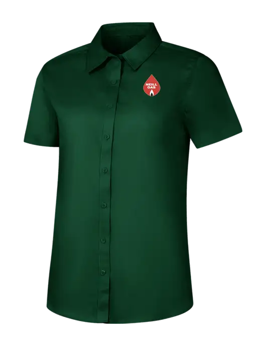 Womens Dark Green Short Sleeve Superpro React Twill Shirt w/Neill Gas Logo