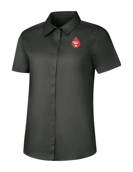 Womens Dark Grey Short Sleeve Superpro React Twill Shirt w/Neill Gas Logo