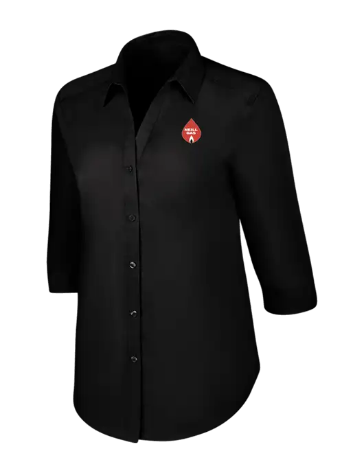 Womens Black 3/4 Sleeve Carefree Poplin Shirt w/Neill Gas Logo