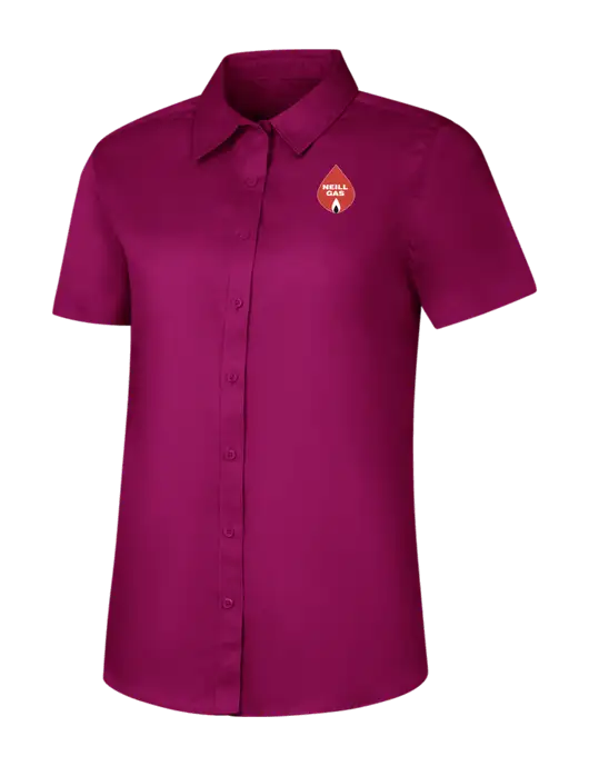 Womens Dark Fucia Short Sleeve Superpro React Twill Shirt w/Neill Gas Logo