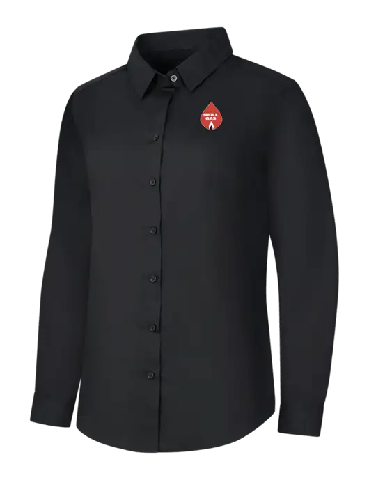 Womens Black Long Sleeve Carefree Poplin Shirt w/Neill Gas Logo