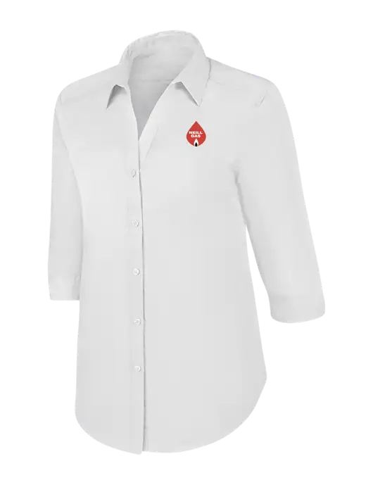 Womens White 3/4 Sleeve Carefree Poplin Shirt w/Neill Gas Logo