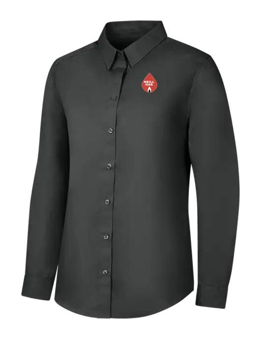 Womens Dark Grey Long Sleeve Carefree Poplin Shirt w/Neill Gas Logo