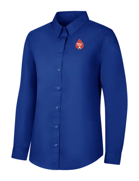 Womens Royal Long Sleeve Carefree Poplin Shirt w/Neill Gas Logo