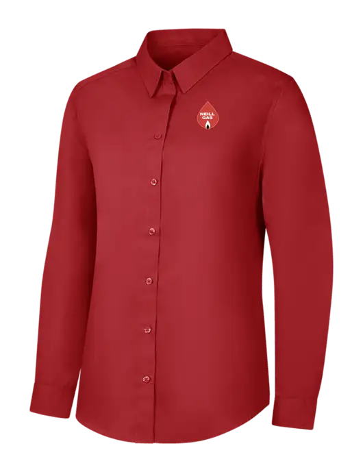Womens Rich Red  Long Sleeve Carefree Poplin Shirt w/Neill Gas Logo