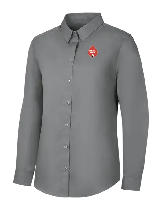 Womens Medium Grey Long Sleeve Carefree Poplin Shirt w/Neill Gas Logo