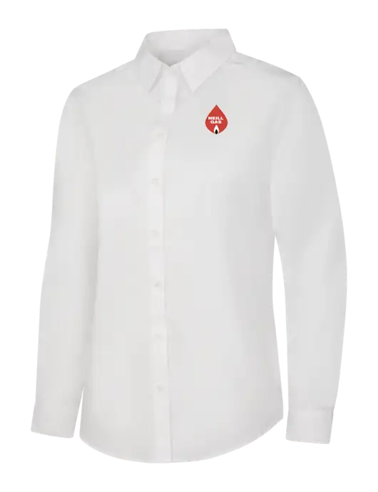 Womens White Long Sleeve Carefree Poplin Shirt w/Neill Gas Logo