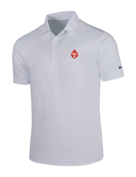 NIKE White Dri-Fit Vertical Mesh Polo w/Neill Gas Logo