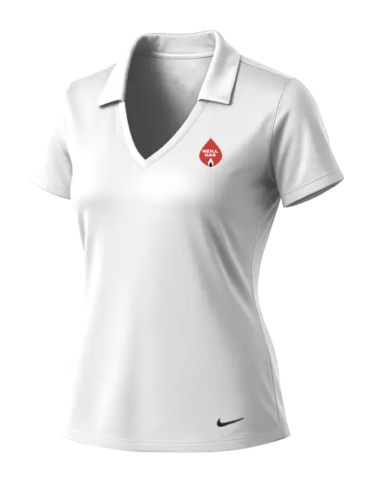 NIKE White Womens Dri-Fit Vertical Mesh Polo w/Neill Gas Logo