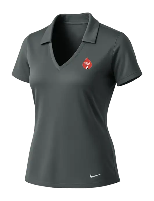 NIKE Dark Grey Womens Dri-Fit Vertical Mesh Polo w/Neill Gas Logo