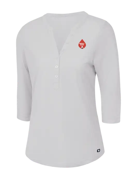 OGIO Bright White Jewel Henley w/Neill Gas Logo