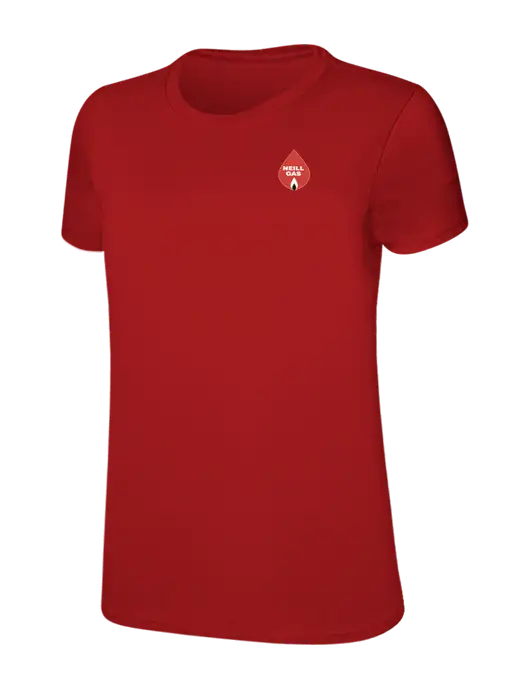 Womens Ring Spun Bright Red 4.5 oz T-Shirt w/Neill Gas Logo