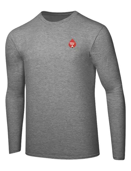 Ring Spun Light Heather Grey 4.5 oz Long Sleeve T-Shirt w/Neill Gas Logo