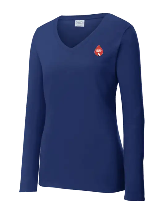 Womens  V-Neck Ring Spun Navy 4.5 oz Long Sleeve T-Shirt w/Neill Gas Logo