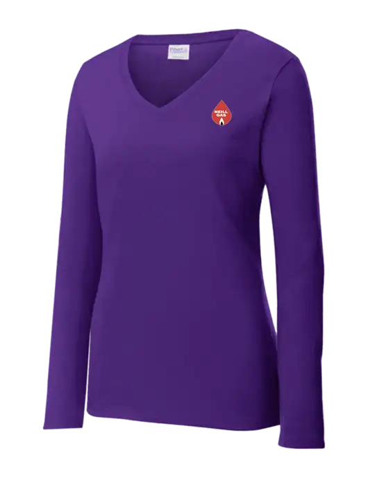 Womens  V-Neck Ring Spun Purple 4.5 oz Long Sleeve T-Shirt w/Neill Gas Logo