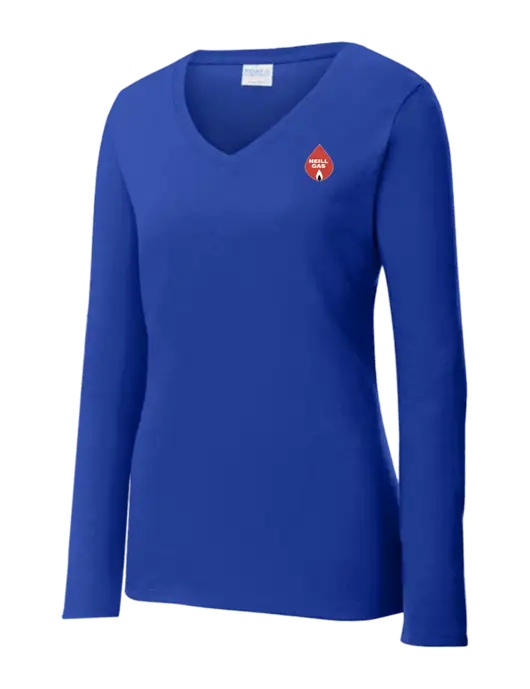 Womens  V-Neck Ring Spun Royal 4.5 oz Long Sleeve T-Shirt w/Neill Gas Logo