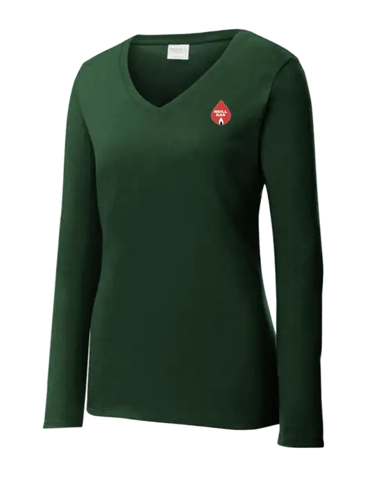 Womens  V-Neck Ring Spun Forest Green 4.5 oz Long Sleeve T-Shirt w/Neill Gas Logo