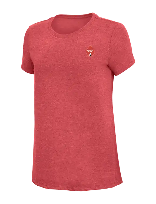 Womens Simply Soft Red Frost 4.5oz Poly/Combed Ring Spun Cotton T-Shirt w/Neill Gas Logo
