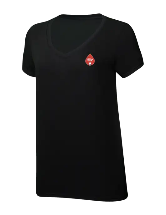 Womens Simply Soft V-Neck Black 4.5oz  Poly/Combed Ring Spun Cotton T-Shirt w/Neill Gas Logo