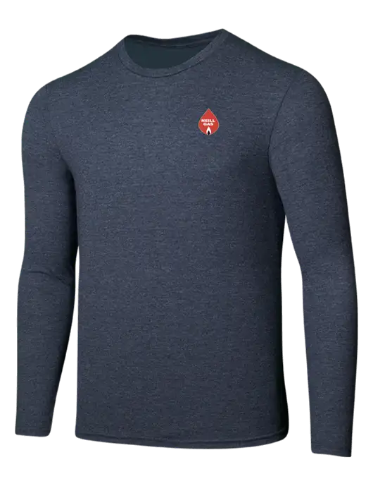 Seriously Soft Heathered Navy Long Sleeve T-Shirt w/Neill Gas Logo