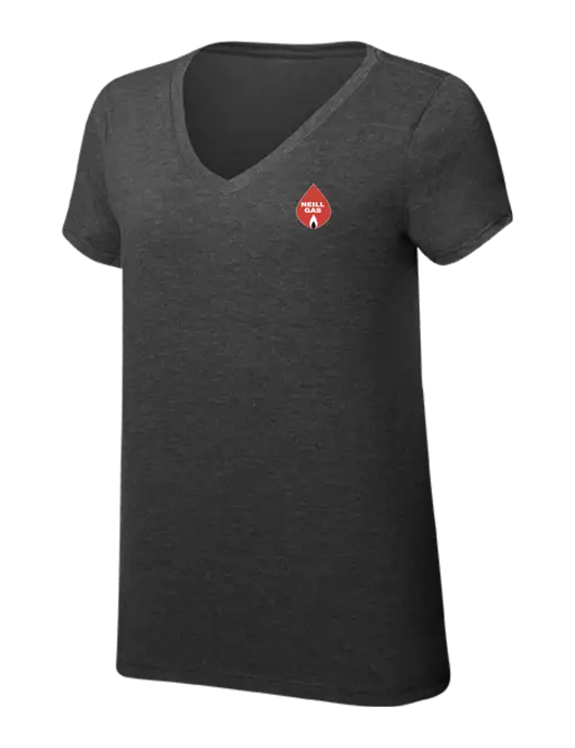 Womens Simply Soft V-Neck Black Frost 4.5oz  Poly/Combed Ring Spun Cotton T-Shirt w/Neill Gas Logo
