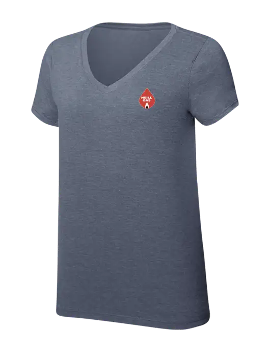 Womens Simply Soft V-Neck Navy Frost 4.5oz  Poly/Combed Ring Spun Cotton T-Shirt w/Neill Gas Logo