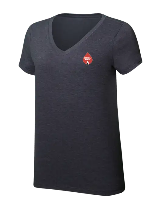 Womens Simply Soft V-Neck Heather Charcoal 4.5oz  Poly/Combed Ring Spun Cotton T-Shirt w/Neill Gas Logo