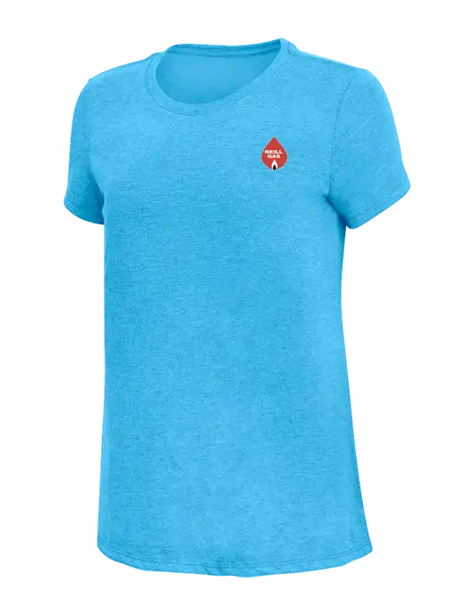Womens Simply Soft Turquoise Frost 4.5oz  Poly/Combed Ring Spun Cotton T-Shirt w/Neill Gas Logo