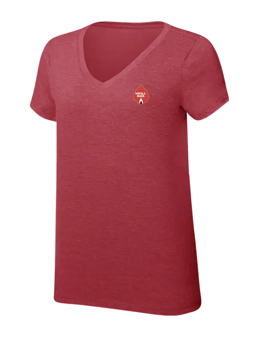 Womens Simply Soft V-Neck Red Frost 4.5oz  Poly/Combed Ring Spun Cotton T-Shirt w/Neill Gas Logo