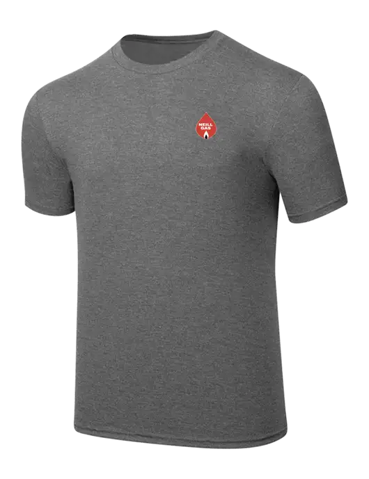 Simply Soft Heathered Medium Grey 4.5oz  Poly/Combed Ring Spun Cotton T-Shirt w/Neill Gas Logo