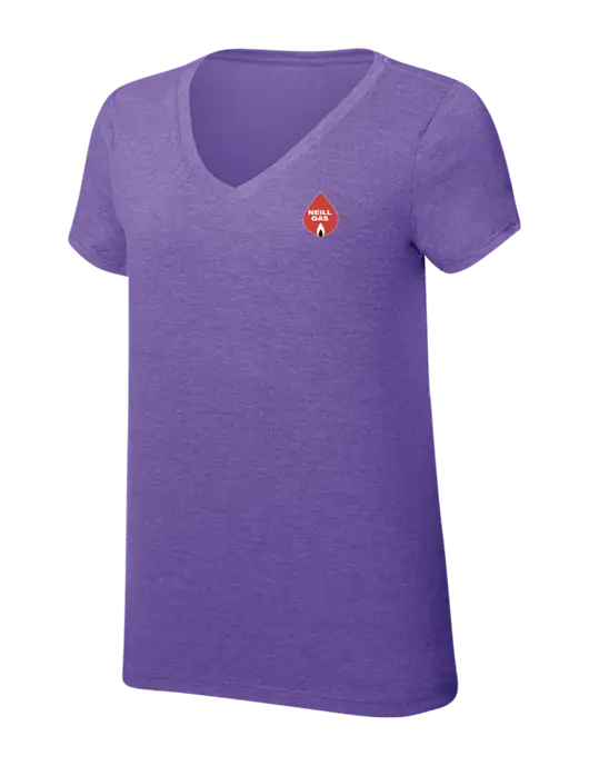 Womens Simply Soft V-Neck Purple Frost 4.5oz  Poly/Combed Ring Spun Cotton T-Shirt w/Neill Gas Logo