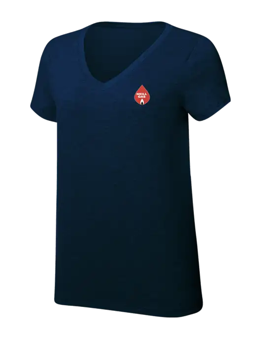 Womens Simply Soft V-Neck New Navy 4.5oz  Poly/Combed Ring Spun Cotton T-Shirt w/Neill Gas Logo
