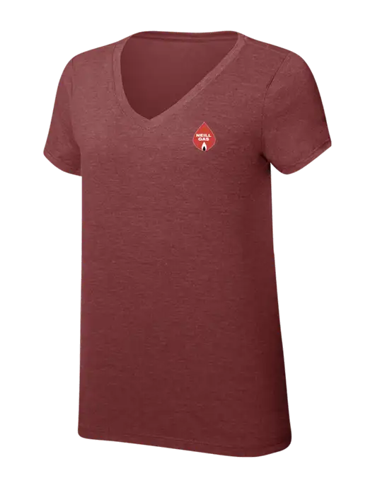 Womens Simply Soft V-Neck Maroon Frost 4.5oz  Poly/Combed Ring Spun Cotton T-Shirt w/Neill Gas Logo