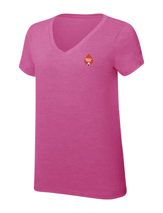 Womens Simply Soft V-Neck Fuschia Frost 4.5oz  Poly/Combed Ring Spun Cotton T-Shirt w/Neill Gas Logo