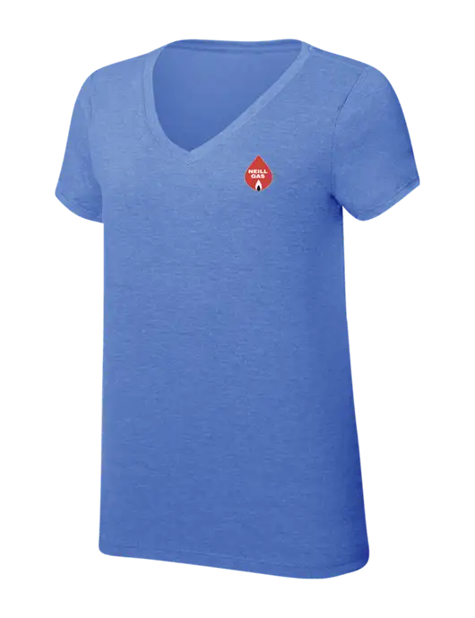 Womens Simply Soft V-Neck Royal Frost 4.5oz  Poly/Combed Ring Spun Cotton T-Shirt w/Neill Gas Logo