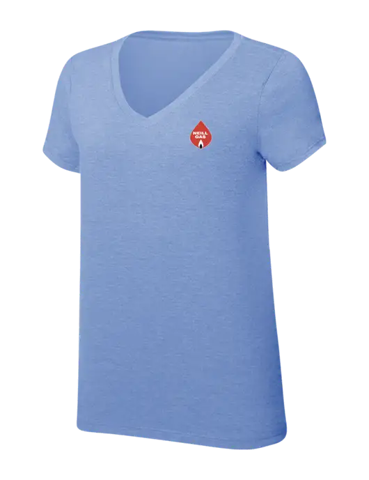 Womens Simply Soft V-Neck Maritime Frost 4.5oz  Poly/Combed Ring Spun Cotton T-Shirt w/Neill Gas Logo