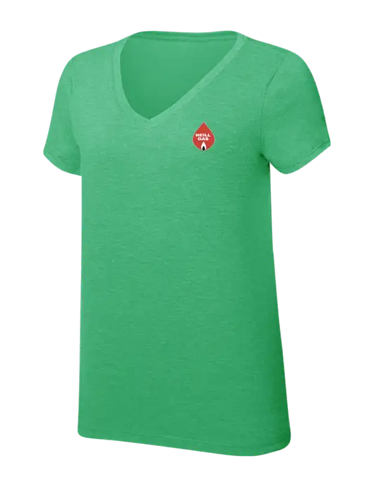 Womens Simply Soft V-Neck Green Frost 4.5oz  Poly/Combed Ring Spun Cotton T-Shirt w/Neill Gas Logo