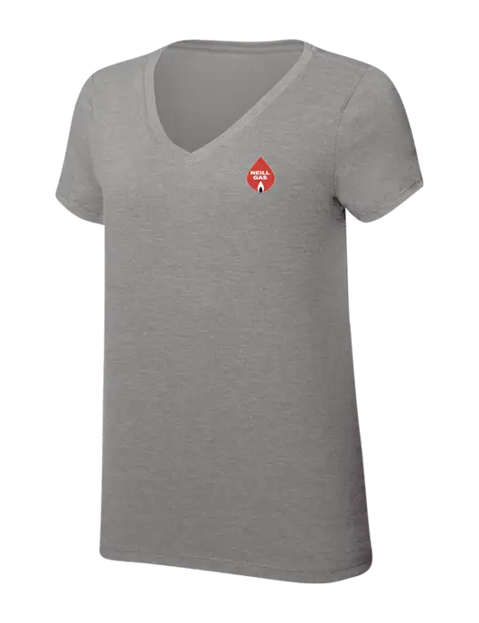 Womens Simply Soft V-Neck Grey Frost 4.5oz  Poly/Combed Ring Spun Cotton T-Shirt w/Neill Gas Logo