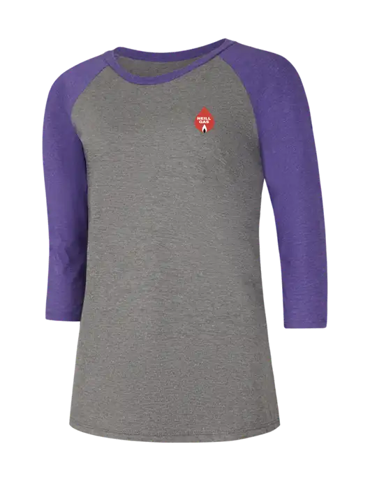 Womens Simply Soft 3/4 Sleeve Purple Frost/Grey Frost Ring Spun Cotton T-Shirt w/Neill Gas Logo